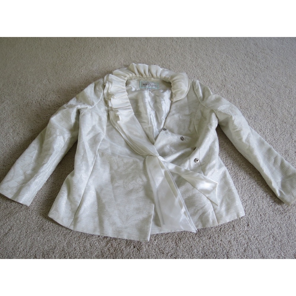 Serafina Premium Apparel Cream White Jacket Ruffle Collar Size 10